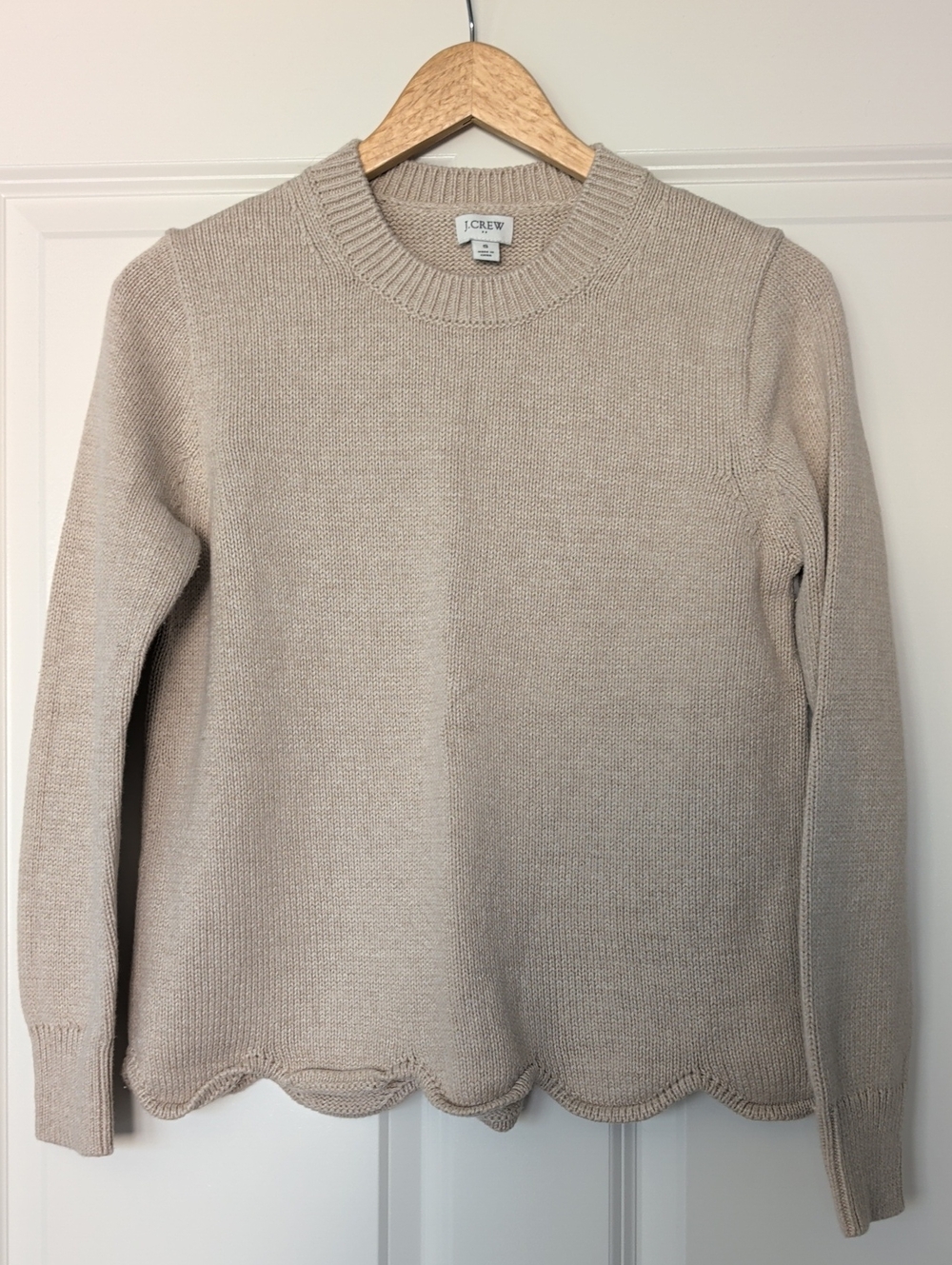 J. Crew Women's Scallop Hem Crewneck Sweater - Beige